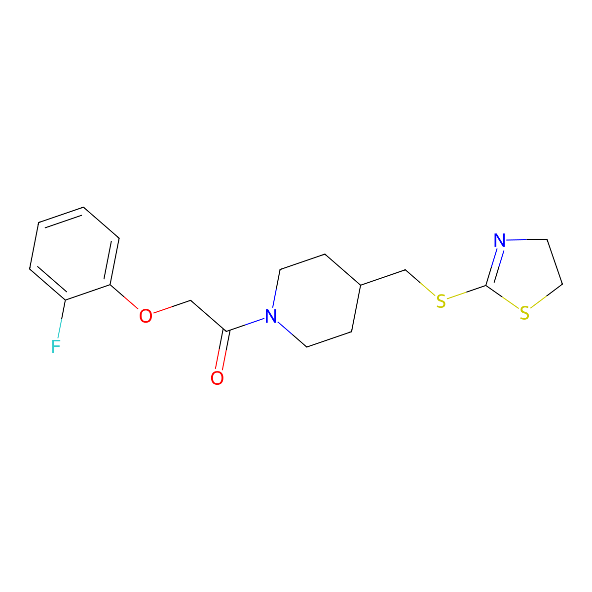 1-(4-(((4,5-Dihydrothiazol-2-yl)thio)methyl)piperidin-1-yl)-2-(2-fluorophenoxy)ethanone molecular structure, CAS 1396745-95-1