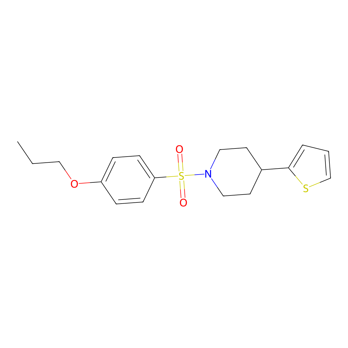 1-((4-Propoxyphenyl)sulfonyl)-4-(thiophen-2-yl)piperidine molecular structure, CAS 1396745-96-2
