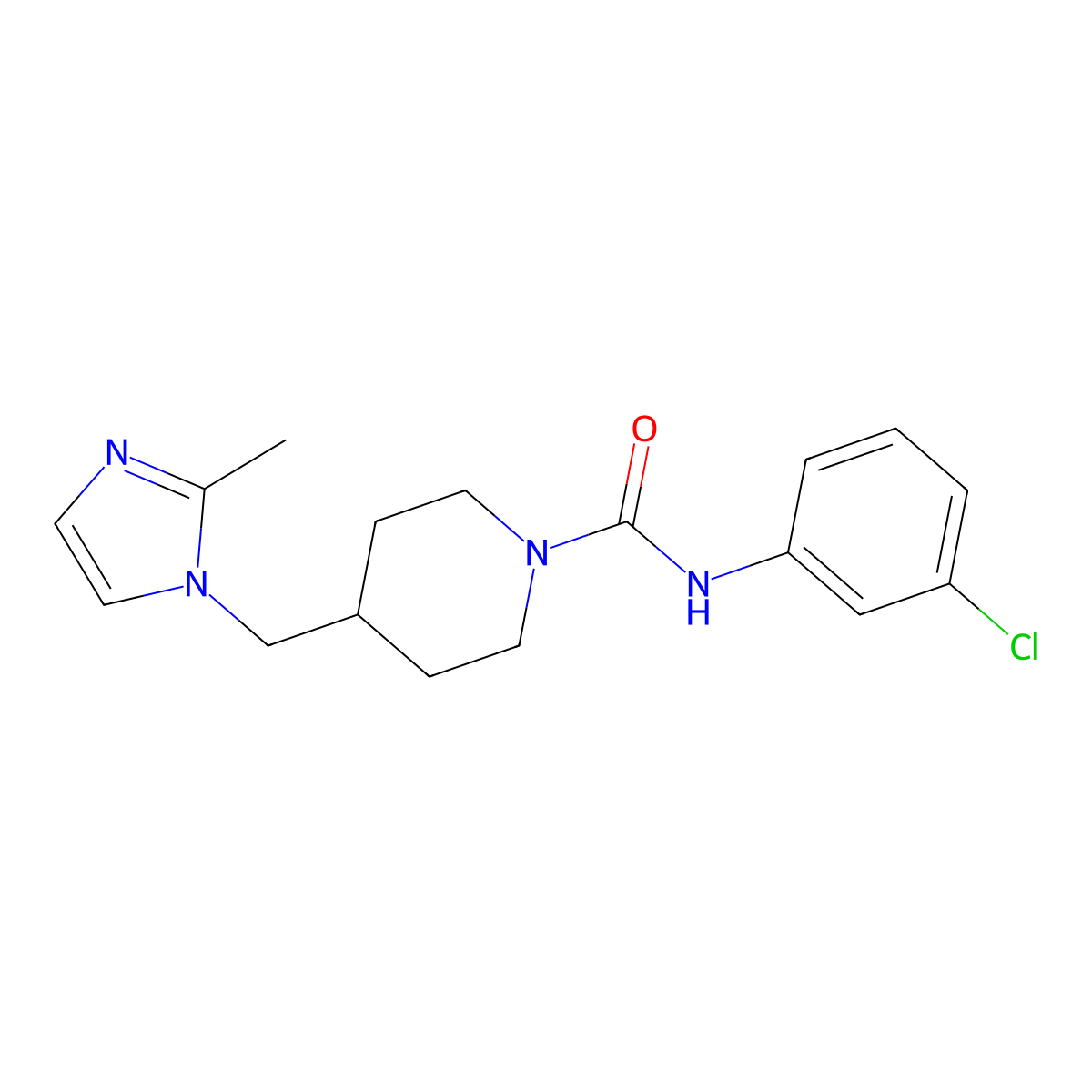 N-(3-chlorophenyl)-4-((2-methyl-1H-imidazol-1-yl)methyl)piperidine-1-carboxamide molecular structure, CAS 1396745-97-3