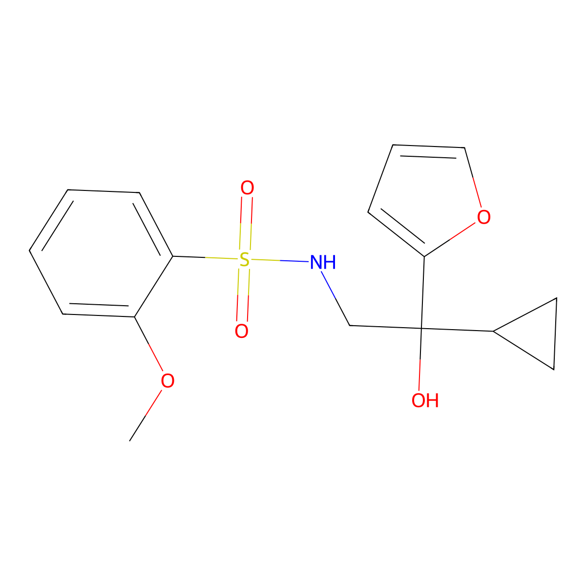 N-(2-cyclopropyl-2-(furan-2-yl)-2-hydroxyethyl)-2-methoxybenzenesulfonamide molecular structure, CAS 1396745-98-4