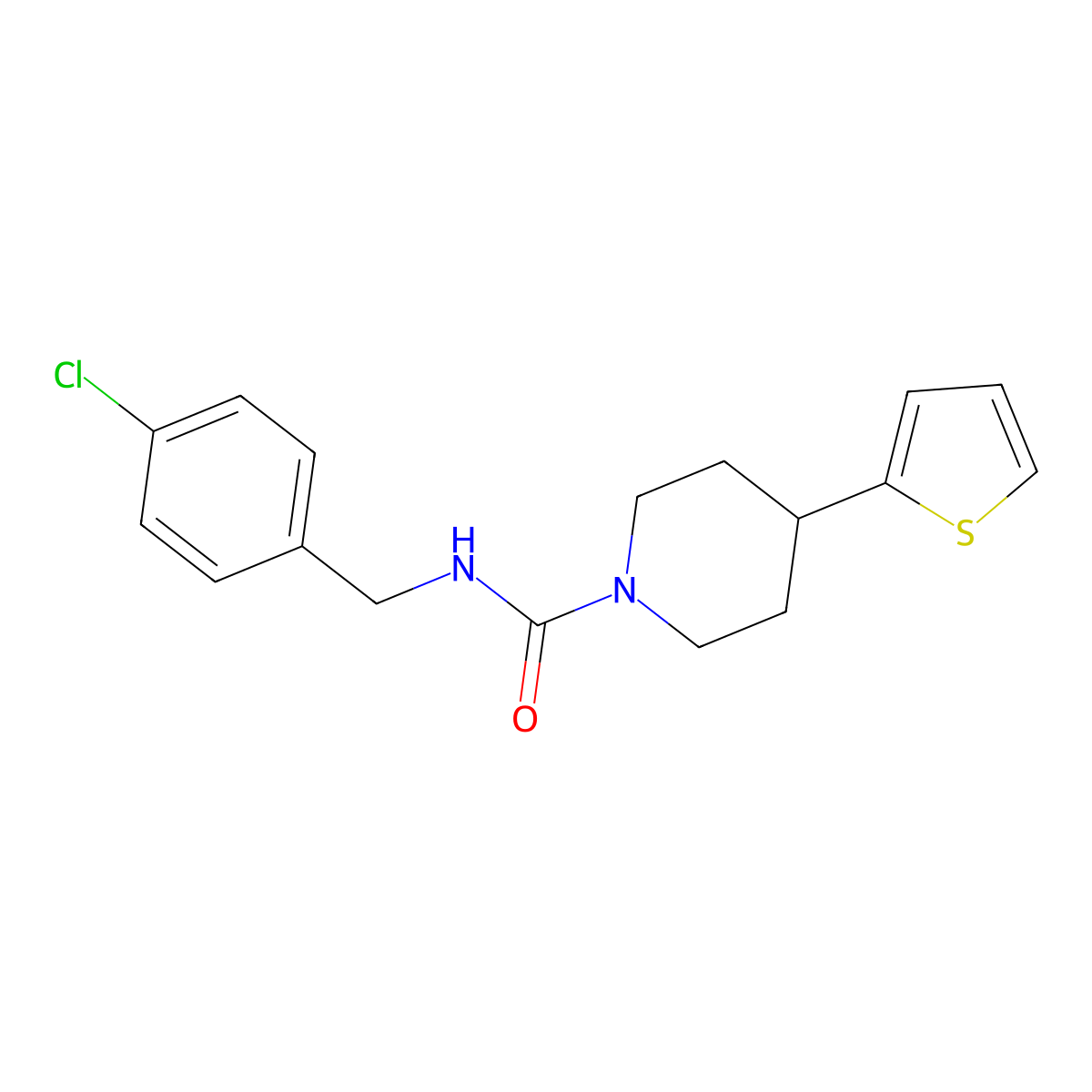 N-(4-chlorobenzyl)-4-(thiophen-2-yl)piperidine-1-carboxamide molecular structure, CAS 1396746-01-2