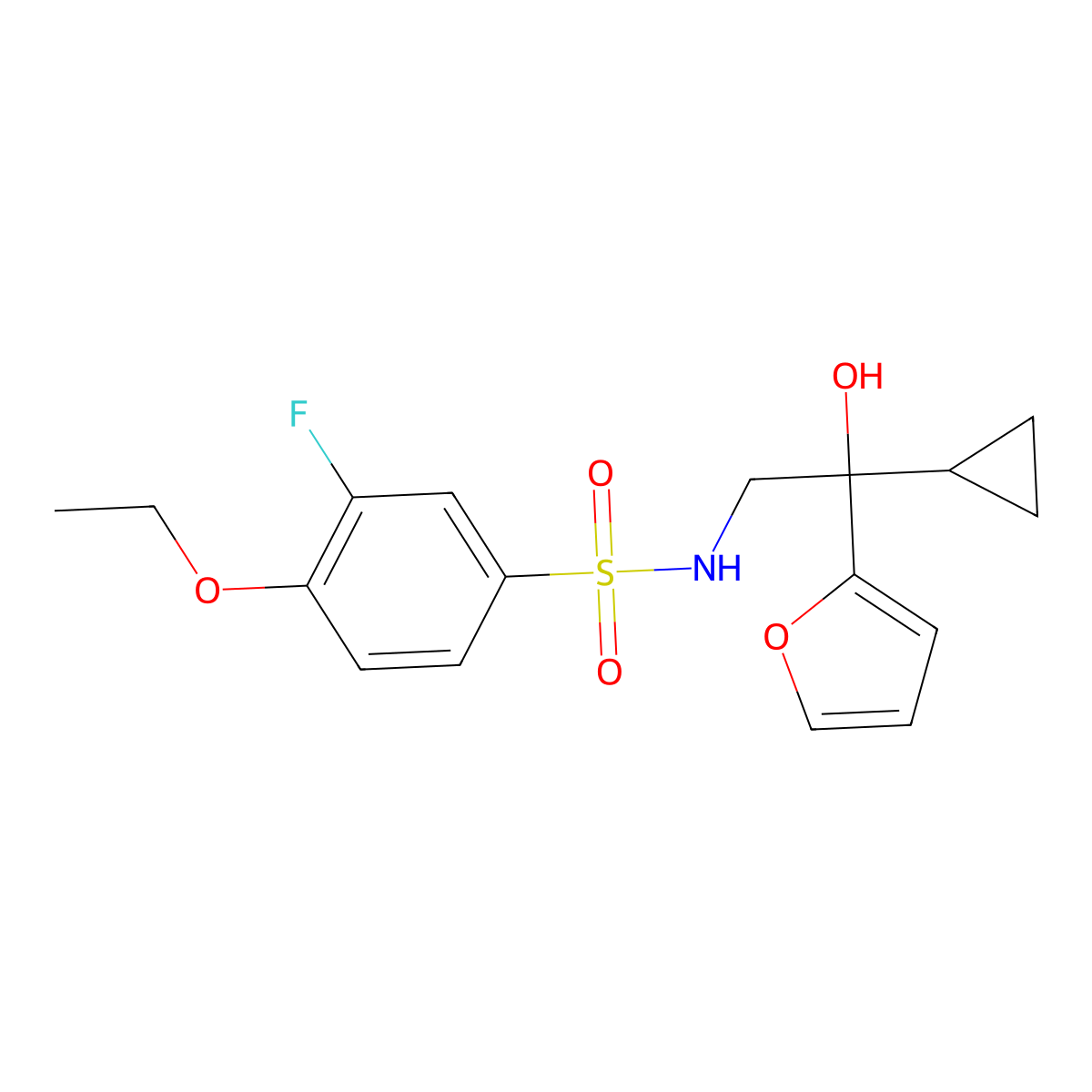 N-(2-cyclopropyl-2-(furan-2-yl)-2-hydroxyethyl)-4-ethoxy-3-fluorobenzenesulfonamide molecular structure, CAS 1396746-10-3