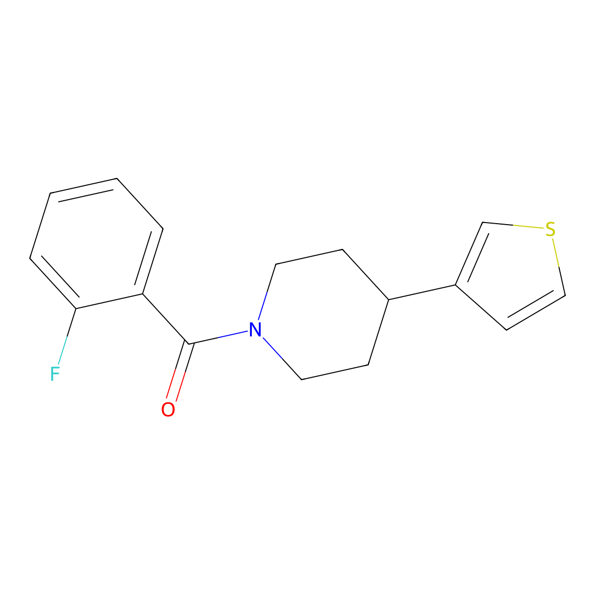 (2-Fluorophenyl)(4-(thiophen-3-yl)piperidin-1-yl)methanone molecular structure, CAS 1396746-12-5