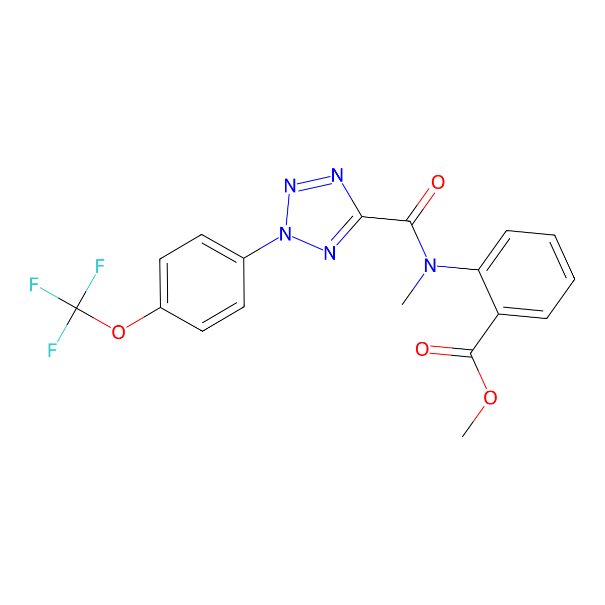 methyl 2-(N-methyl-2-(4-(trifluoromethoxy)phenyl)-2H-tetrazole-5-carboxamido)benzoate molecular structure, CAS 1396746-24-9