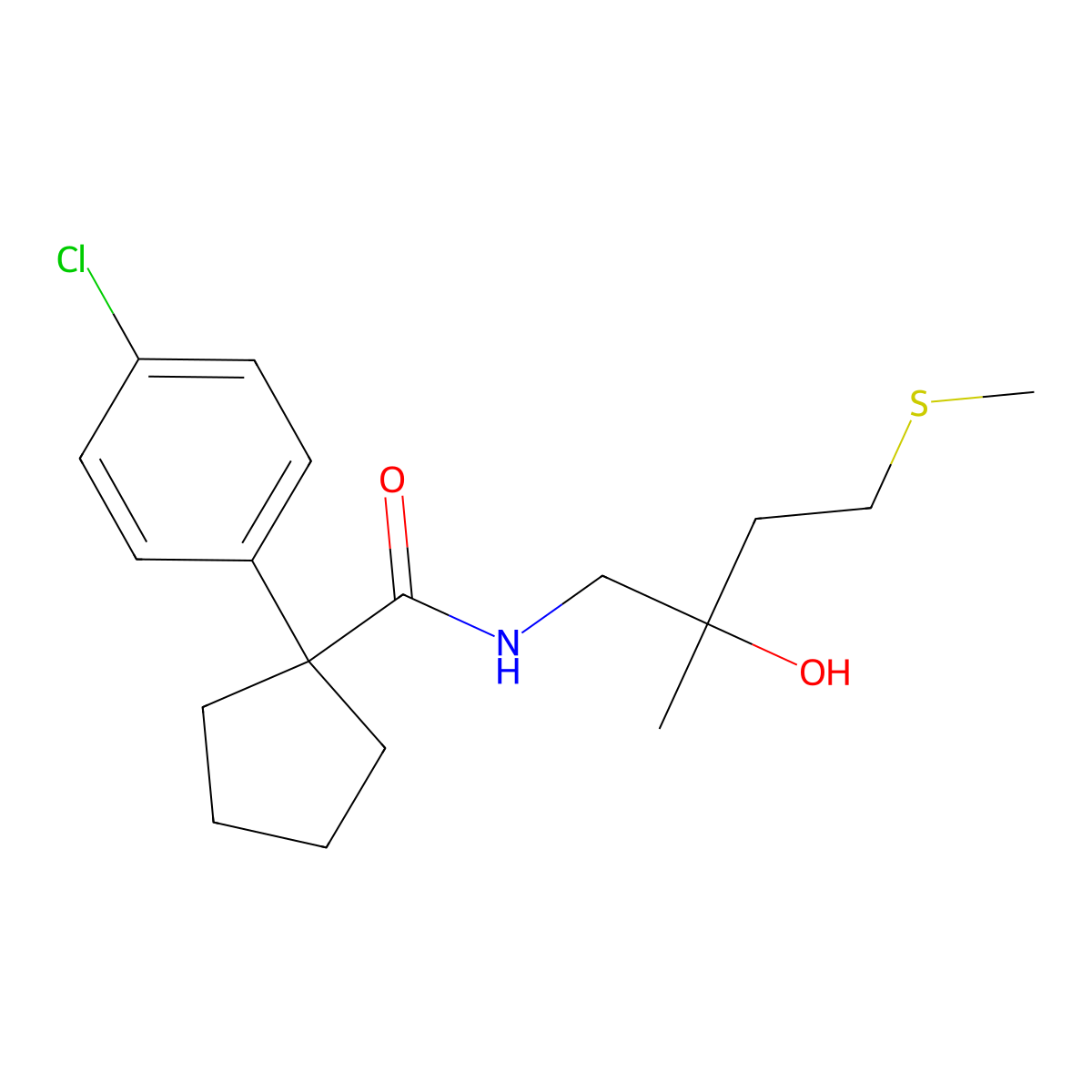 1-(4-chlorophenyl)-N-(2-hydroxy-2-methyl-4-(methylthio)butyl)cyclopentanecarboxamide molecular structure, CAS 1396746-26-1