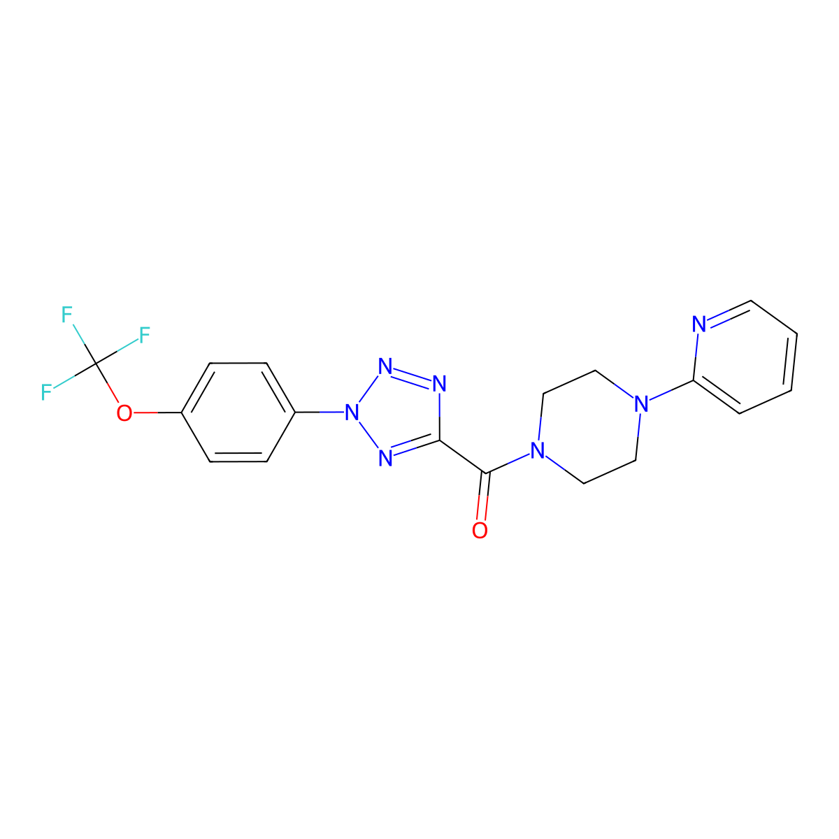 (4-(pyridin-2-yl)piperazin-1-yl)(2-(4-(trifluoromethoxy)phenyl)-2H-tetrazol-5-yl)methanone molecular structure, CAS 1396746-41-0