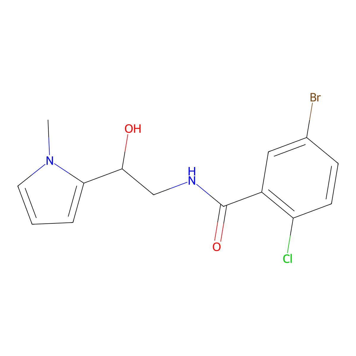 5-bromo-2-chloro-N-[2-hydroxy-2-(1-methyl-1H-pyrrol-2-yl)ethyl]benzamide molecular structure, CAS 1396746-48-7