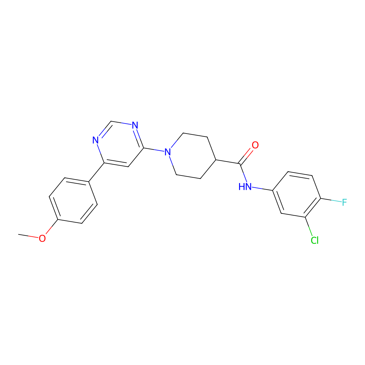 N-(3-chloro-4-fluorophenyl)-1-[6-(4-methoxyphenyl)pyrimidin-4-yl]piperidine-4-carboxamide molecular structure, CAS 1396746-51-2