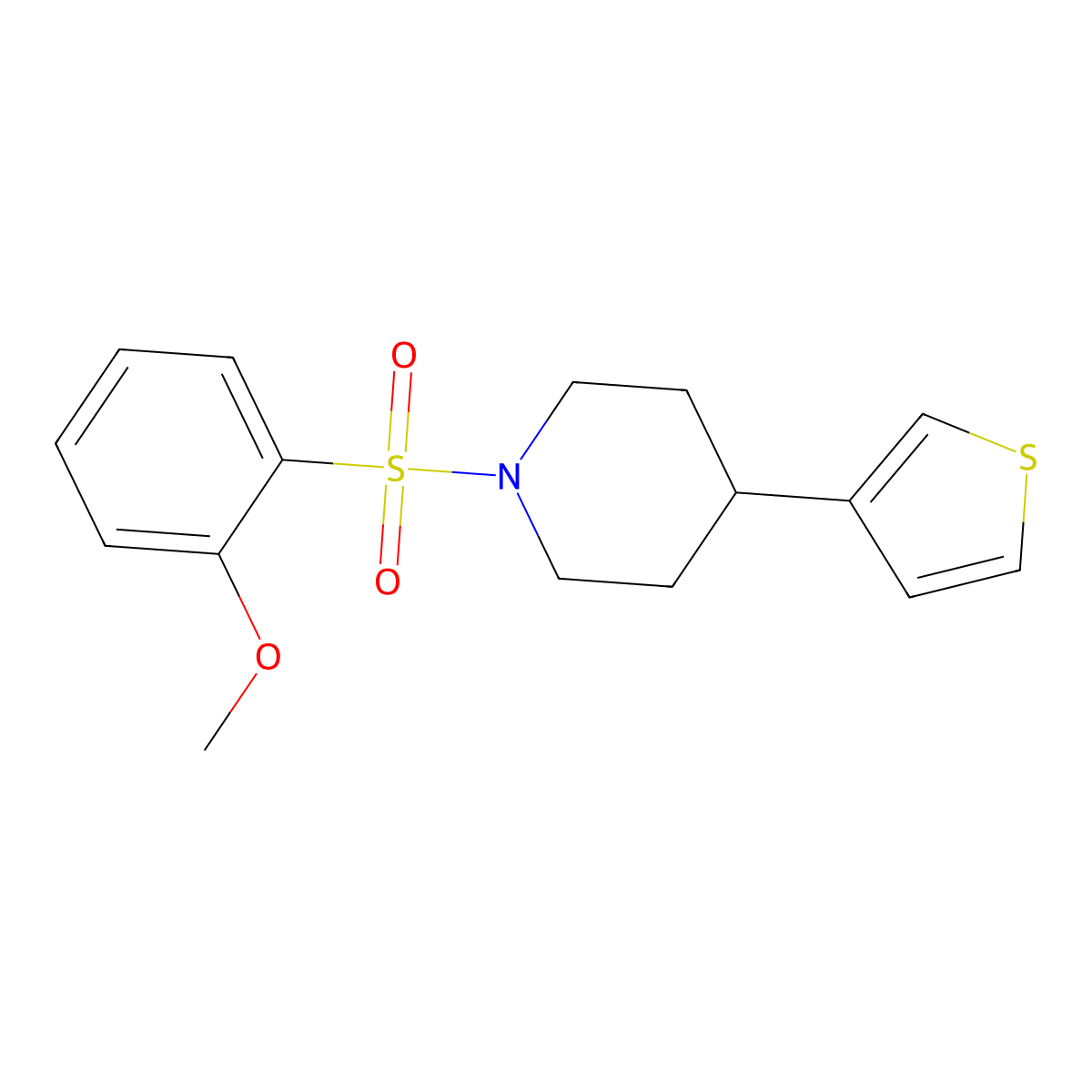 1-((2-Methoxyphenyl)sulfonyl)-4-(thiophen-3-yl)piperidine molecular structure, CAS 1396746-59-0