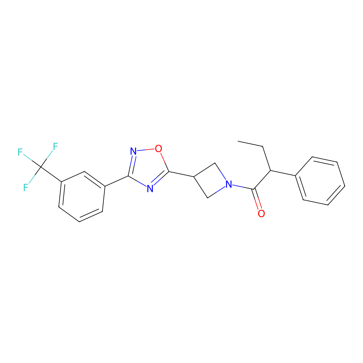 2-Phenyl-1-(3-(3-(3-(trifluoromethyl)phenyl)-1,2,4-oxadiazol-5-yl)azetidin-1-yl)butan-1-one molecular structure, CAS 1396746-63-6