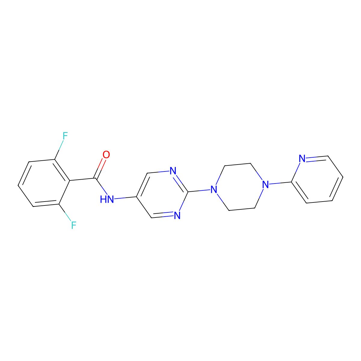 2,6-difluoro-N-(2-(4-(pyridin-2-yl)piperazin-1-yl)pyrimidin-5-yl)benzamide molecular structure, CAS 1396746-66-9