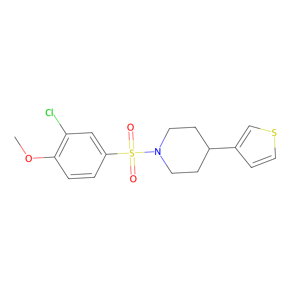 1-((3-Chloro-4-methoxyphenyl)sulfonyl)-4-(thiophen-3-yl)piperidine molecular structure, CAS 1396746-69-2