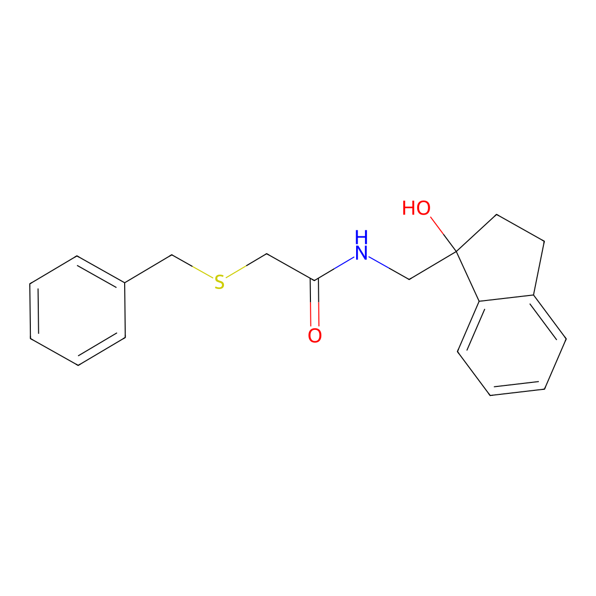 2-(benzylthio)-N-((1-hydroxy-2,3-dihydro-1H-inden-1-yl)methyl)acetamide molecular structure, CAS 1396746-72-7