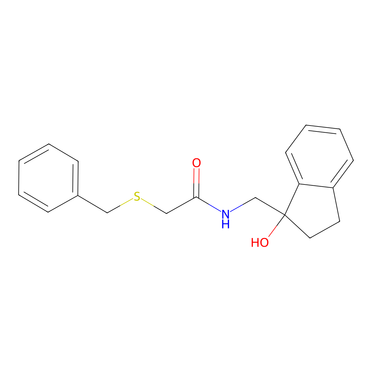 2-(benzylthio)-N-((1-hydroxy-2,3-dihydro-1H-inden-1-yl)methyl)acetamide molecular structure, CAS 1396746-72-7