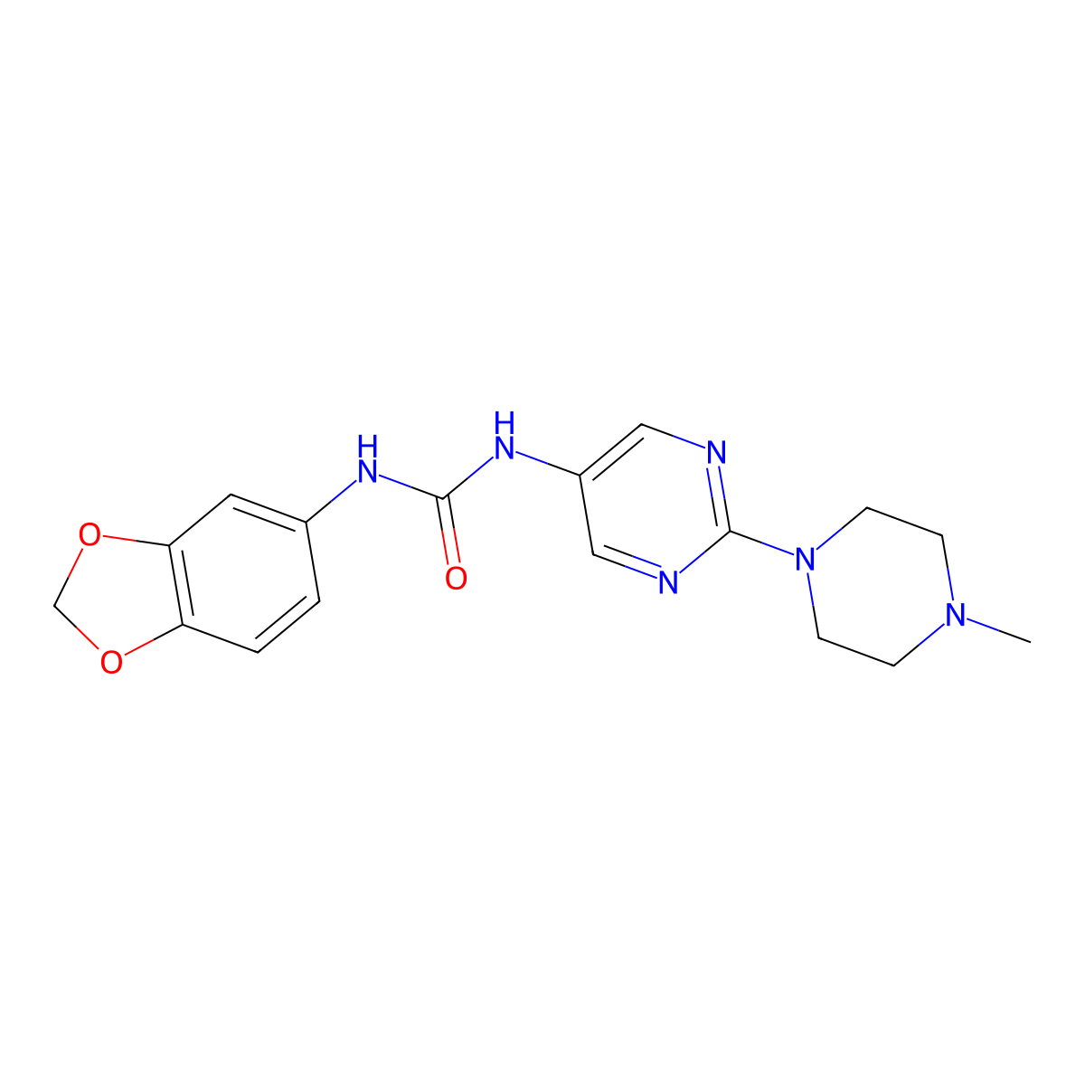 1-(Benzo[d][1,3]dioxol-5-yl)-3-(2-(4-methylpiperazin-1-yl)pyrimidin-5-yl)urea molecular structure, CAS 1396746-82-9