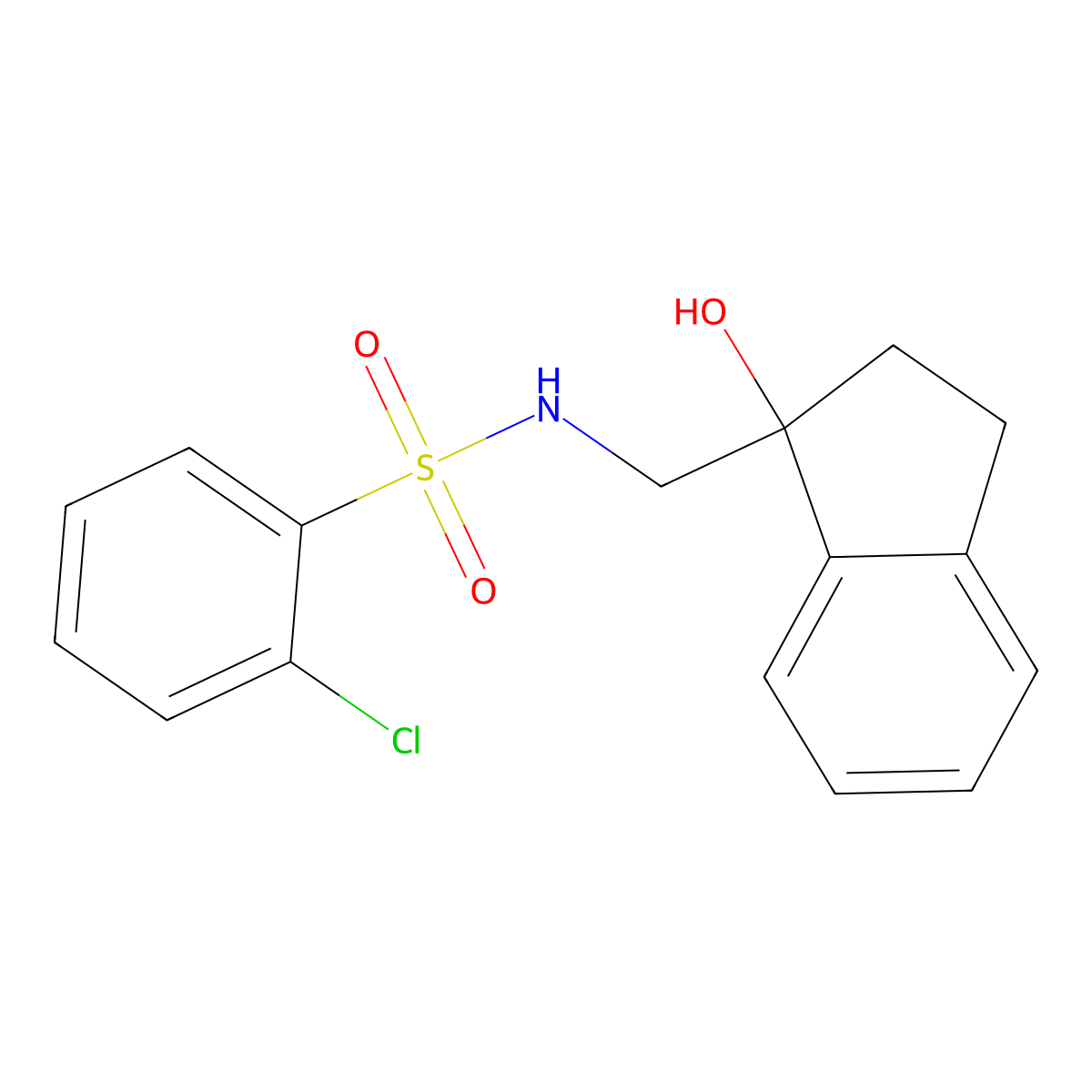 2-chloro-N-((1-hydroxy-2,3-dihydro-1H-inden-1-yl)methyl)benzenesulfonamide molecular structure, CAS 1396746-85-2