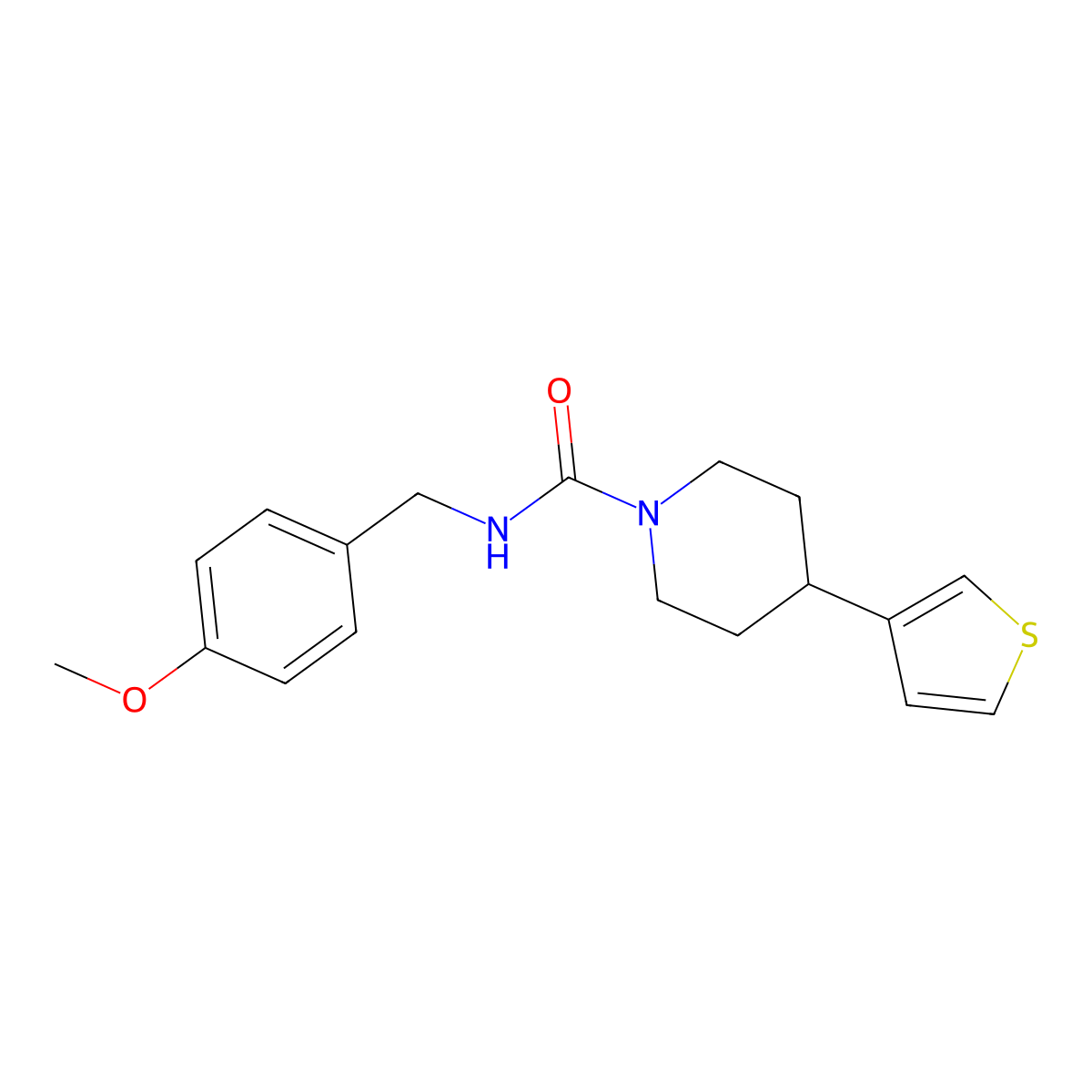 N-(4-methoxybenzyl)-4-(thiophen-3-yl)piperidine-1-carboxamide molecular structure, CAS 1396746-86-3