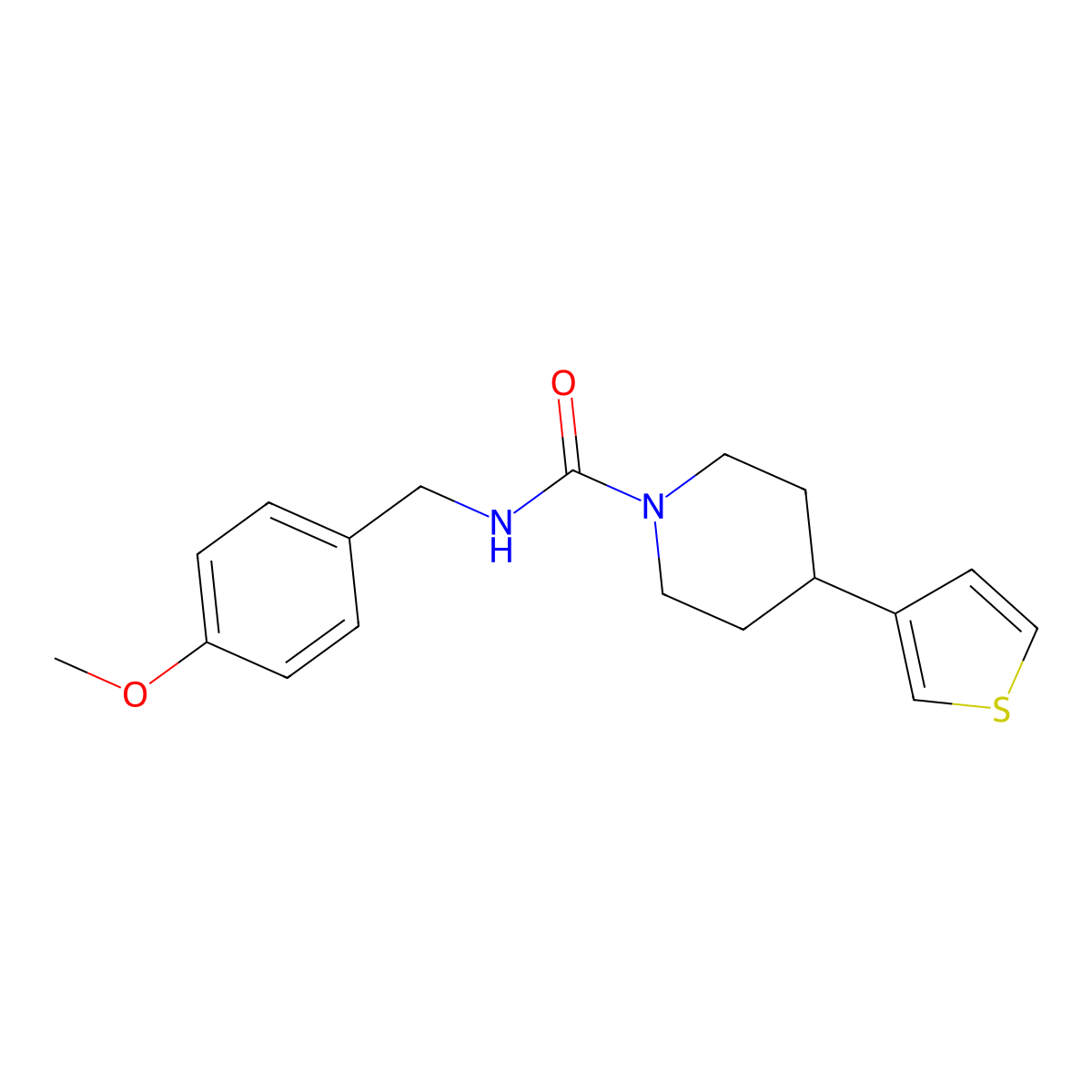 N-(4-methoxybenzyl)-4-(thiophen-3-yl)piperidine-1-carboxamide molecular structure, CAS 1396746-86-3