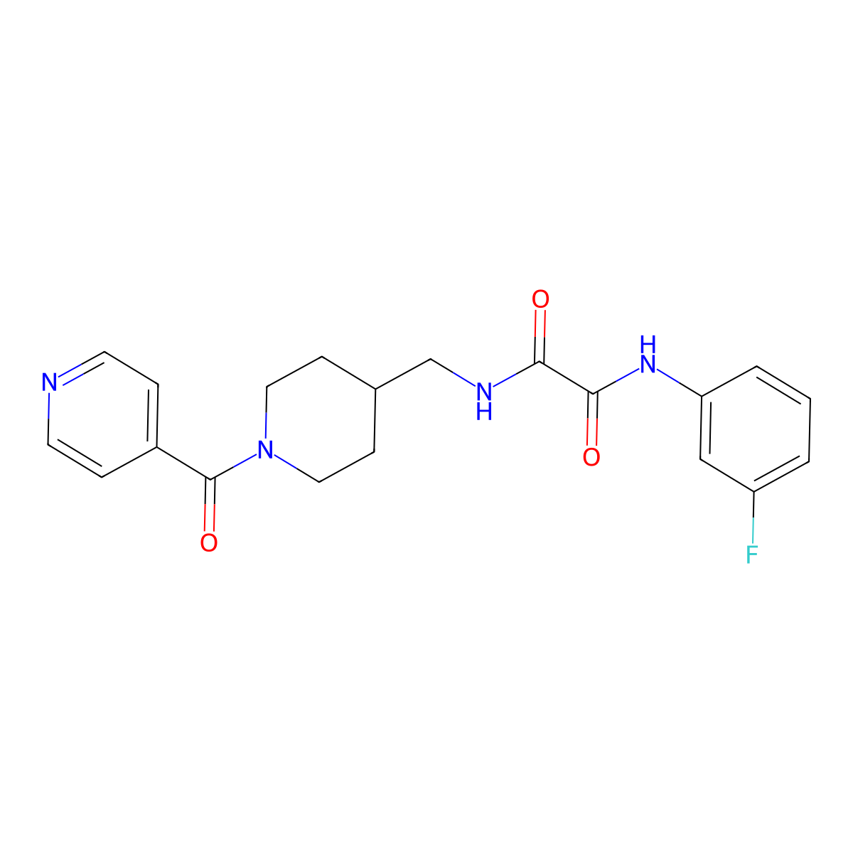 N1-(3-fluorophenyl)-N2-((1-isonicotinoylpiperidin-4-yl)methyl)oxalamide molecular structure, CAS 1396746-91-0