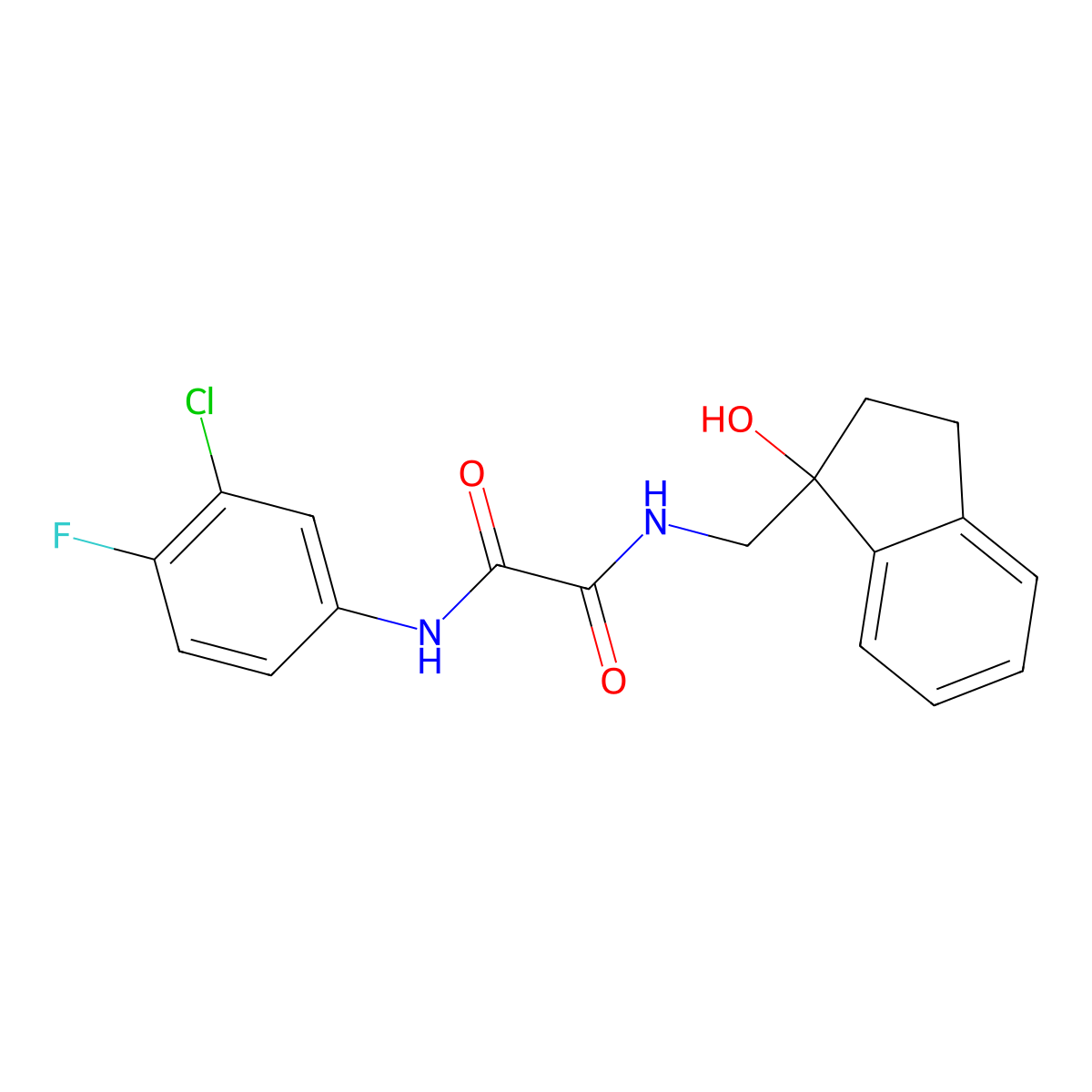 N1-(3-chloro-4-fluorophenyl)-N2-((1-hydroxy-2,3-dihydro-1H-inden-1-yl)methyl)oxalamide molecular structure, CAS 1396746-94-3