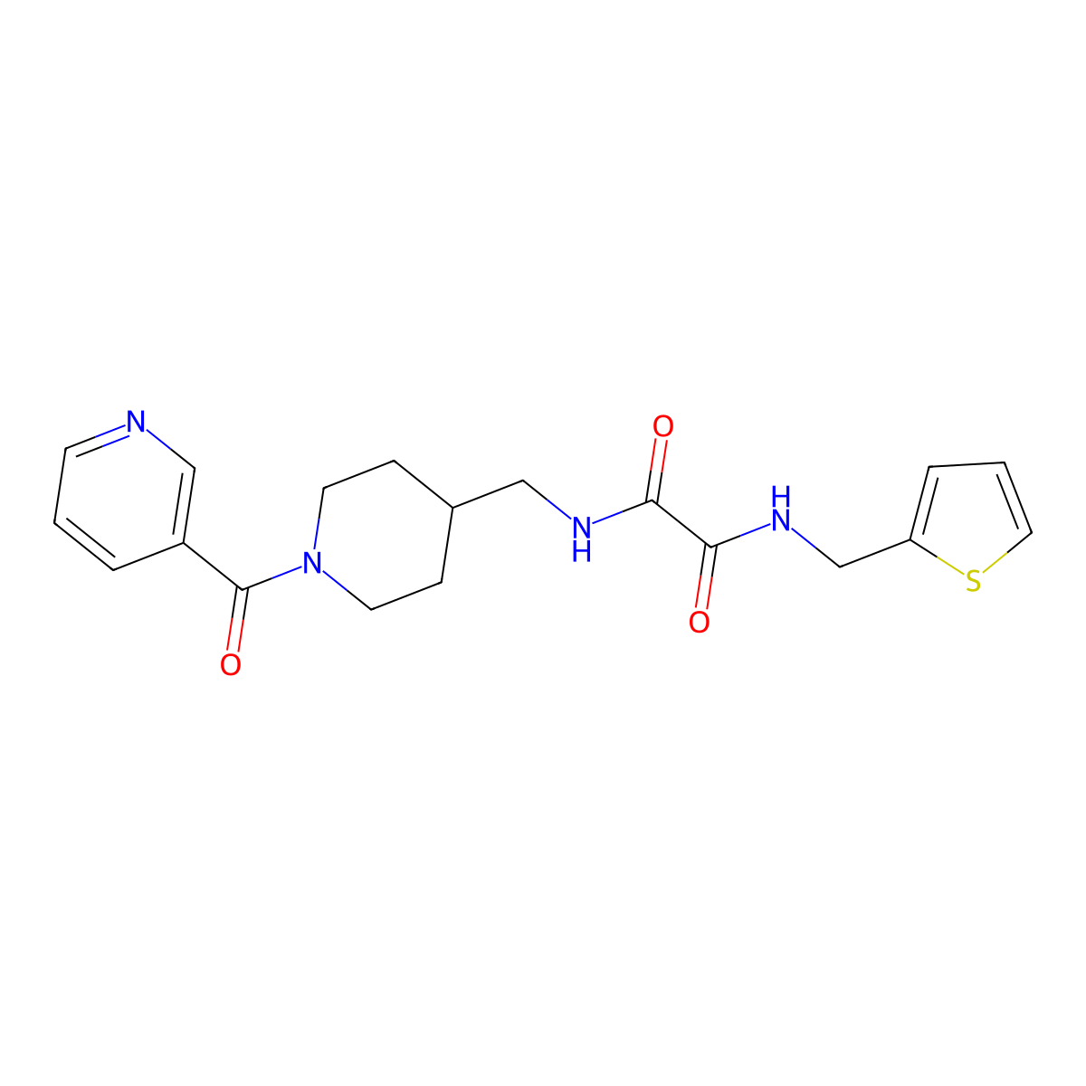 N1-((1-nicotinoylpiperidin-4-yl)methyl)-N2-(thiophen-2-ylmethyl)oxalamide molecular structure, CAS 1396747-01-5
