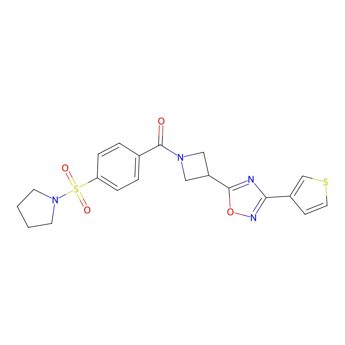 (4-(Pyrrolidin-1-ylsulfonyl)phenyl)(3-(3-(thiophen-3-yl)-1,2,4-oxadiazol-5-yl)azetidin-1-yl)methanone molecular structure, CAS 1396747-09-3
