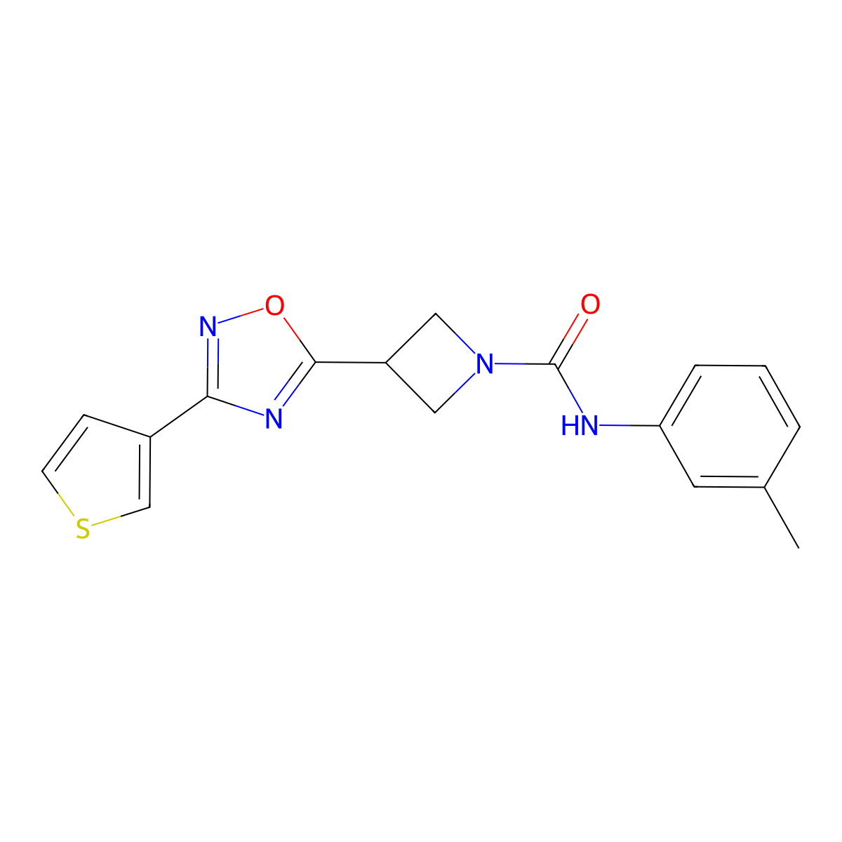 3-(3-(thiophen-3-yl)-1,2,4-oxadiazol-5-yl)-N-(m-tolyl)azetidine-1-carboxamide molecular structure, CAS 1396747-28-6