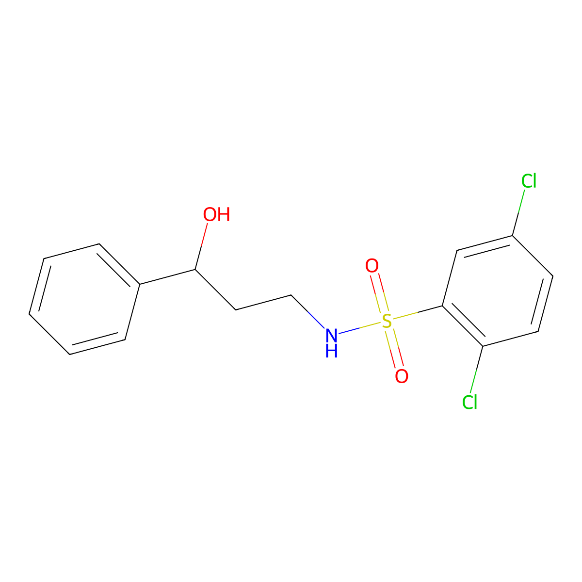 2,5-dichloro-N-(3-hydroxy-3-phenylpropyl)benzenesulfonamide molecular structure, CAS 1396747-33-3