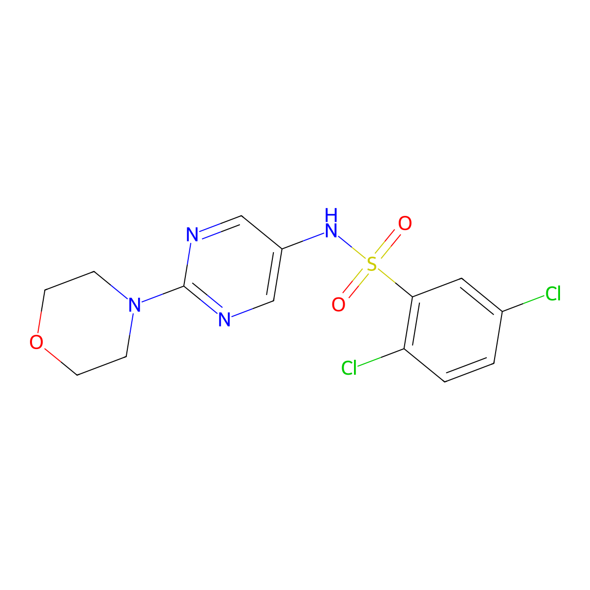 2,5-dichloro-N-(2-morpholinopyrimidin-5-yl)benzenesulfonamide molecular structure, CAS 1396747-36-6