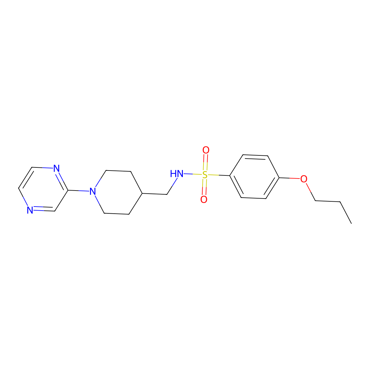 4-propoxy-N-{[1-(pyrazin-2-yl)piperidin-4-yl]methyl}benzene-1-sulfonamide molecular structure, CAS 1396747-44-6
