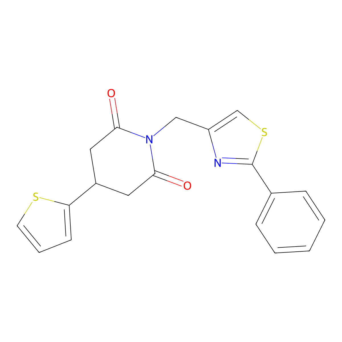 1-((2-Phenylthiazol-4-yl)methyl)-4-(thiophen-2-yl)piperidine-2,6-dione molecular structure, CAS 1396747-45-7