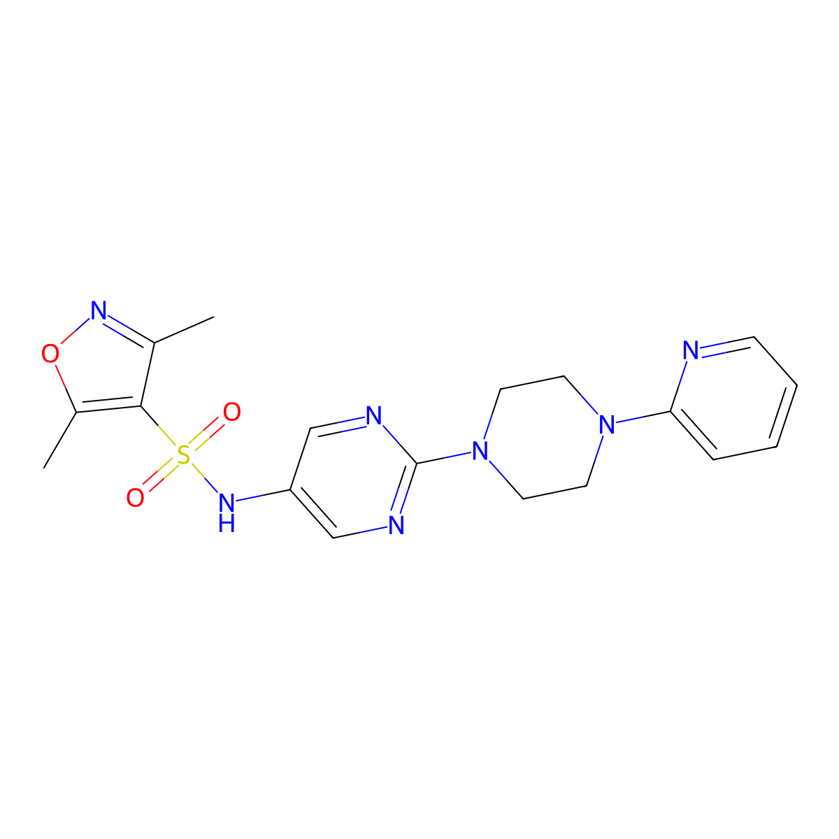 3,5-dimethyl-N-{2-[4-(pyridin-2-yl)piperazin-1-yl]pyrimidin-5-yl}-1,2-oxazole-4-sulfonamide molecular structure, CAS 1396747-47-9