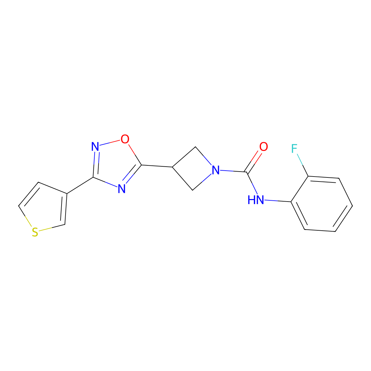N-(2-fluorophenyl)-3-(3-(thiophen-3-yl)-1,2,4-oxadiazol-5-yl)azetidine-1-carboxamide molecular structure, CAS 1396747-58-2