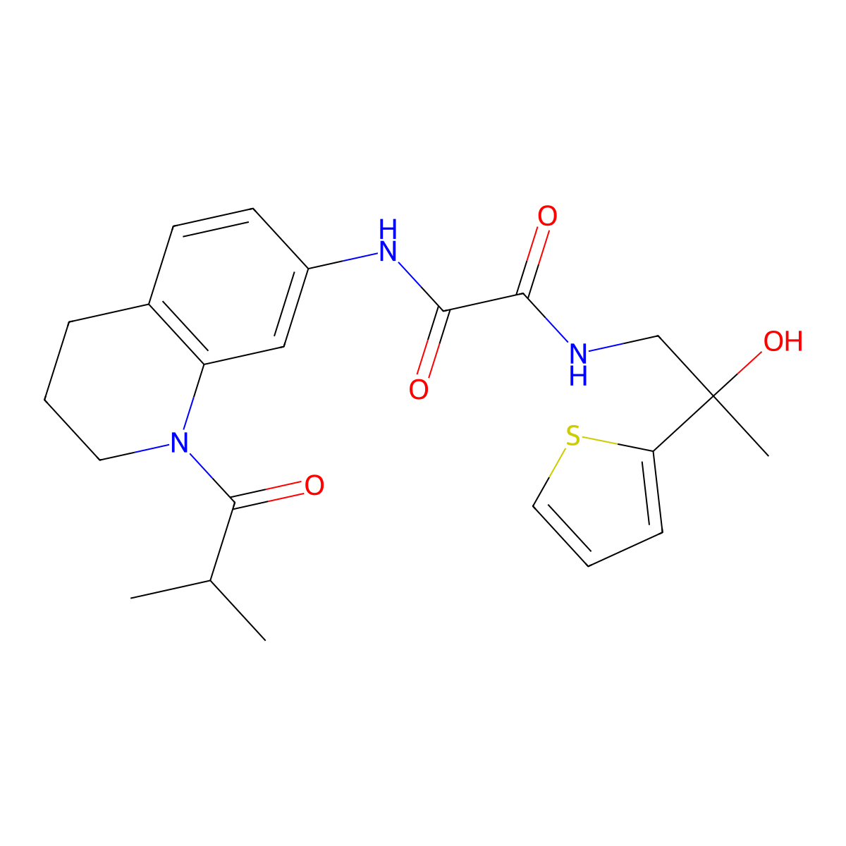 N1-(2-hydroxy-2-(thiophen-2-yl)propyl)-N2-(1-isobutyryl-1,2,3,4-tetrahydroquinolin-7-yl)oxalamide molecular structure, CAS 1396747-63-9