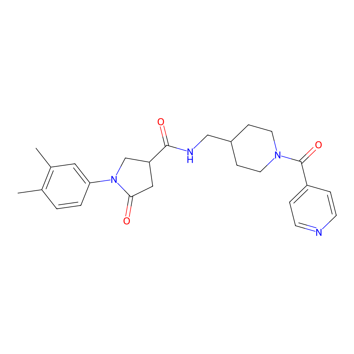 1-(3,4-dimethylphenyl)-N-((1-isonicotinoylpiperidin-4-yl)methyl)-5-oxopyrrolidine-3-carboxamide molecular structure, CAS 1396747-70-8