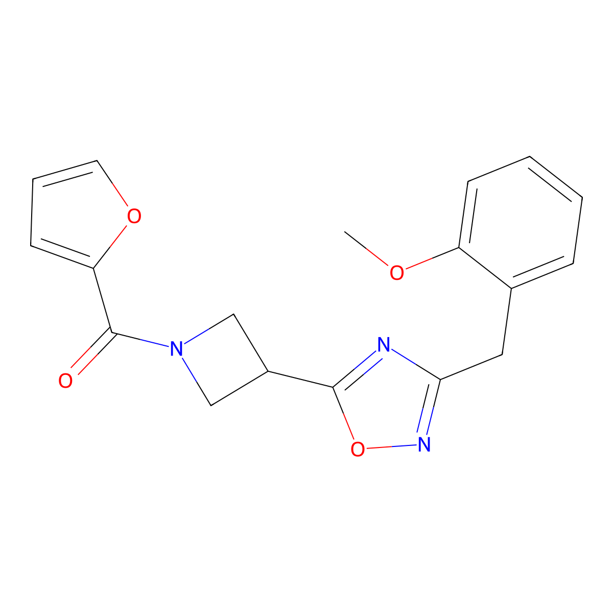 Furan-2-yl(3-(3-(2-methoxybenzyl)-1,2,4-oxadiazol-5-yl)azetidin-1-yl)methanone molecular structure, CAS 1396747-73-1