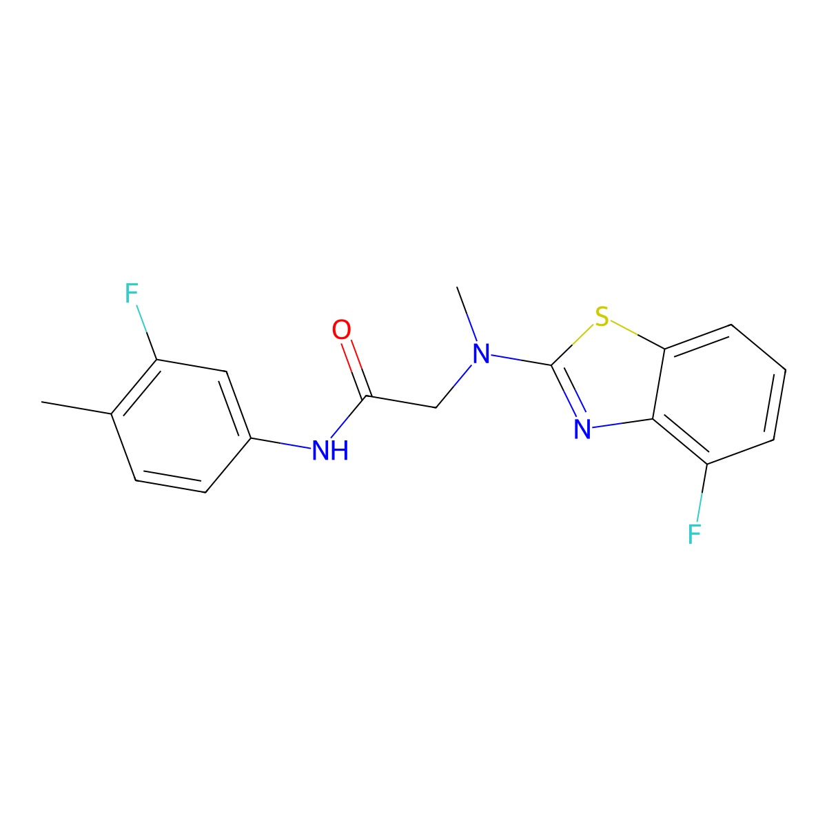N-(3-fluoro-4-methylphenyl)-2-((4-fluorobenzo[d]thiazol-2-yl)(methyl)amino)acetamide molecular structure, CAS 1396747-74-2