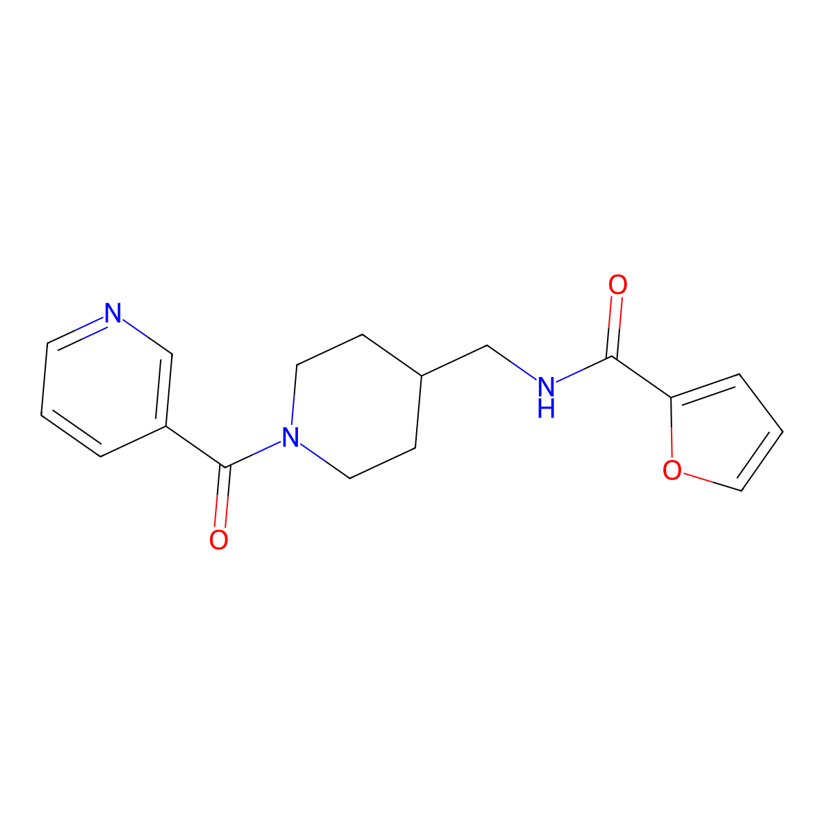 N-((1-nicotinoylpiperidin-4-yl)methyl)furan-2-carboxamide molecular structure, CAS 1396747-78-6