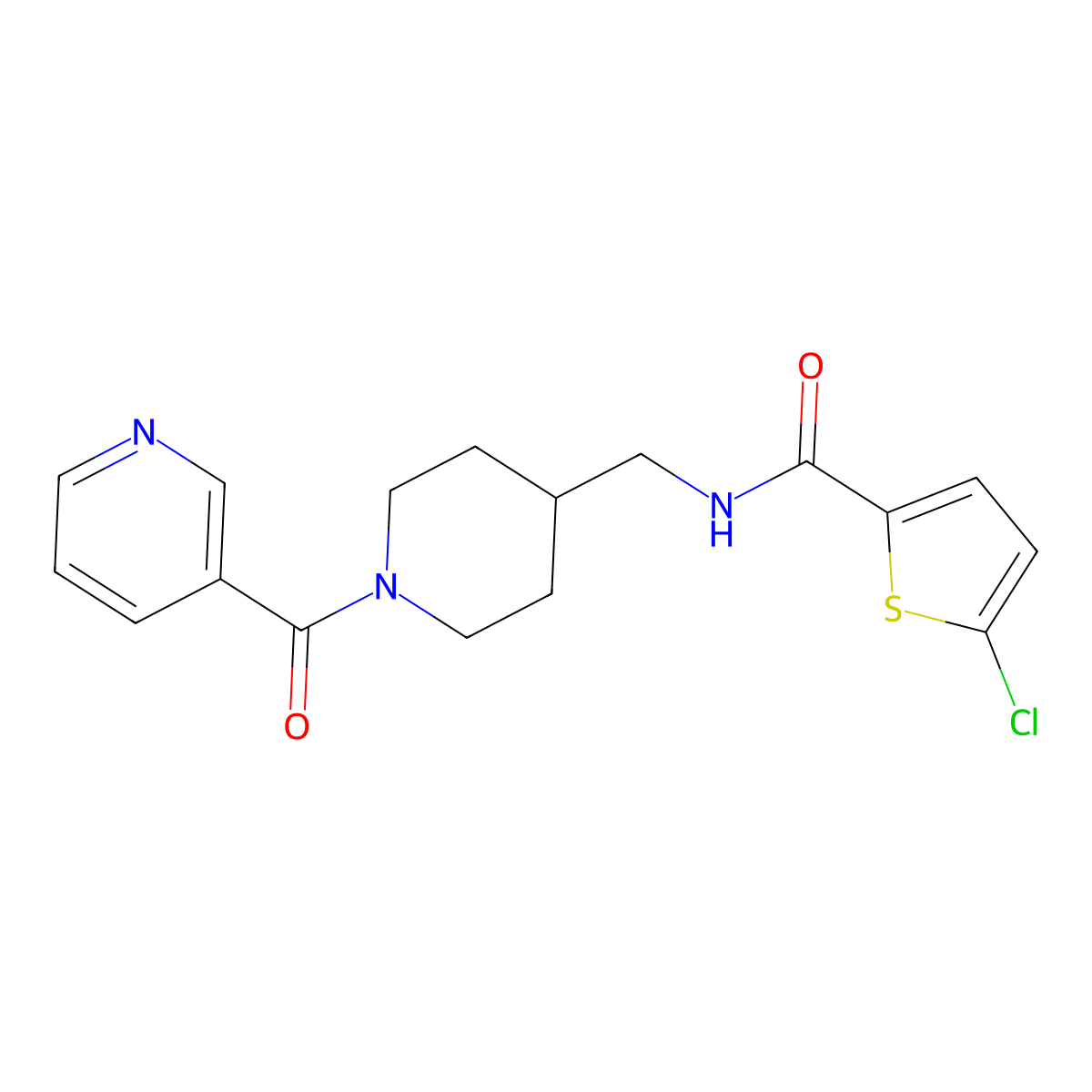 5-chloro-N-((1-nicotinoylpiperidin-4-yl)methyl)thiophene-2-carboxamide molecular structure, CAS 1396747-87-7