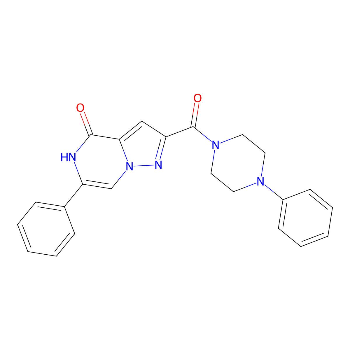 6-phenyl-2-(4-phenylpiperazine-1-carbonyl)pyrazolo[1,5-a]pyrazin-4(5H)-one molecular structure, CAS 1396747-88-8