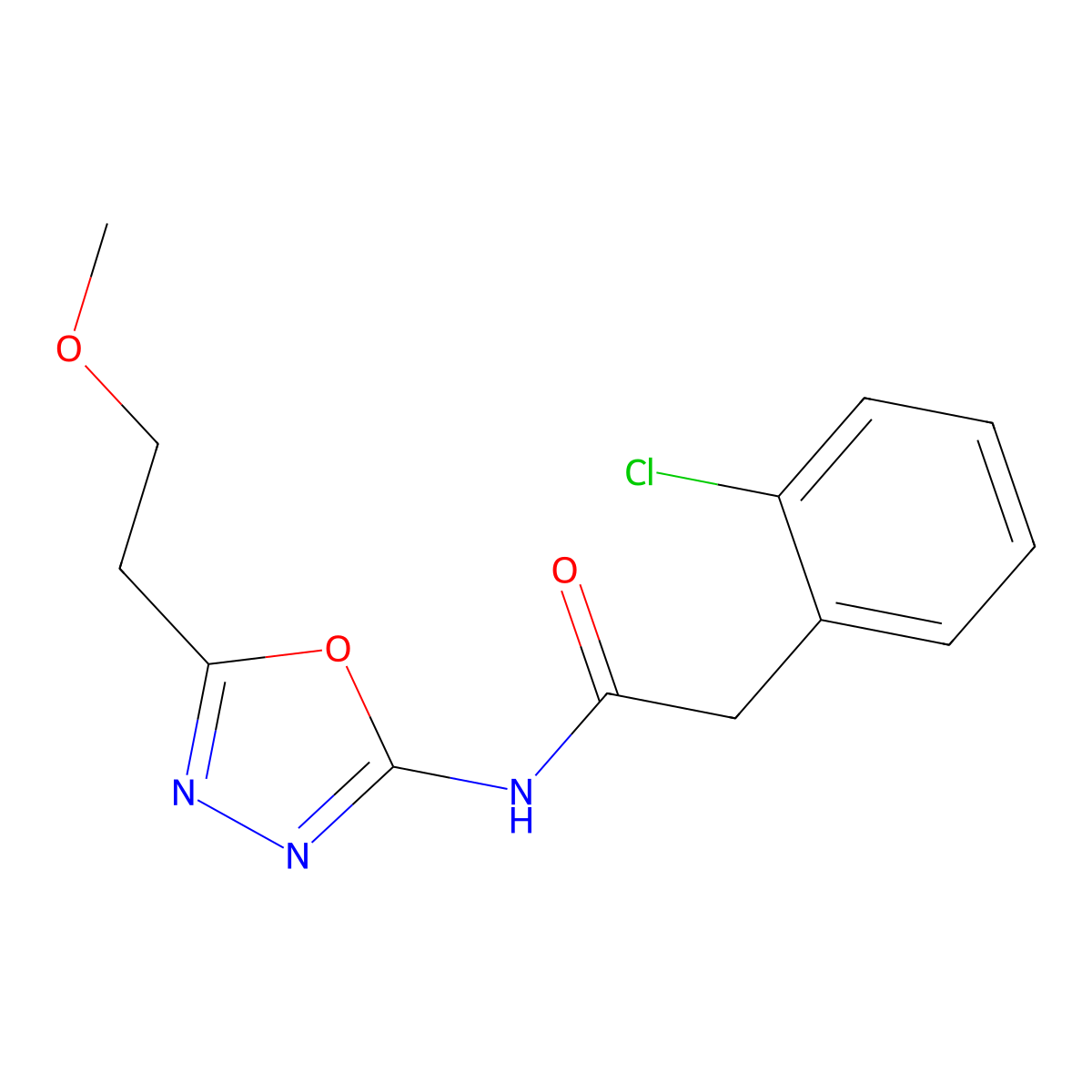 2-(2-chlorophenyl)-N-[5-(2-methoxyethyl)-1,3,4-oxadiazol-2-yl]acetamide molecular structure, CAS 1396748-00-7