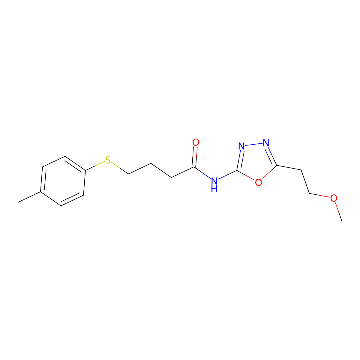N-(5-(2-methoxyethyl)-1,3,4-oxadiazol-2-yl)-4-(p-tolylthio)butanamide molecular structure, CAS 1396748-18-7