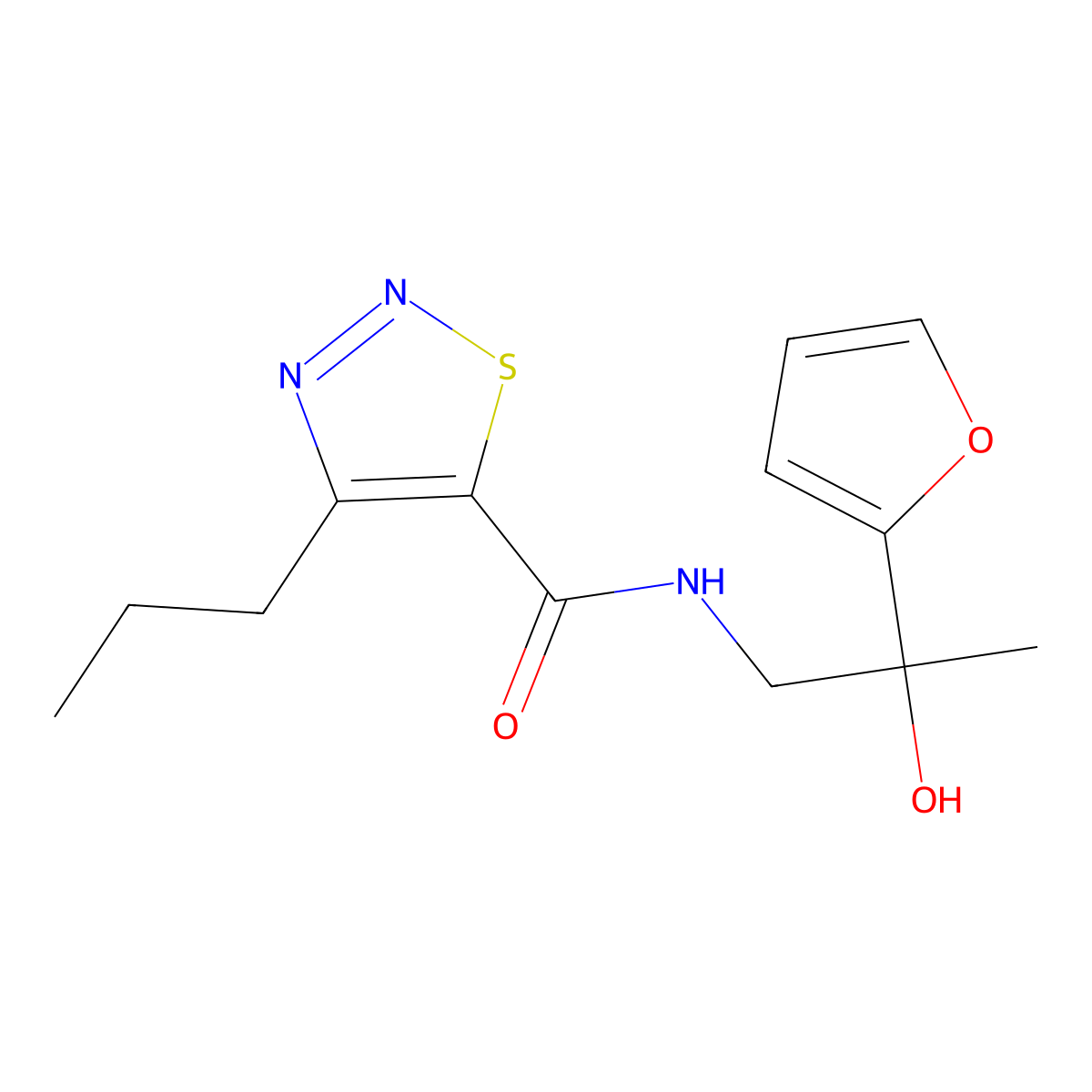 N-(2-(furan-2-yl)-2-hydroxypropyl)-4-propyl-1,2,3-thiadiazole-5-carboxamide molecular structure, CAS 1396748-19-8