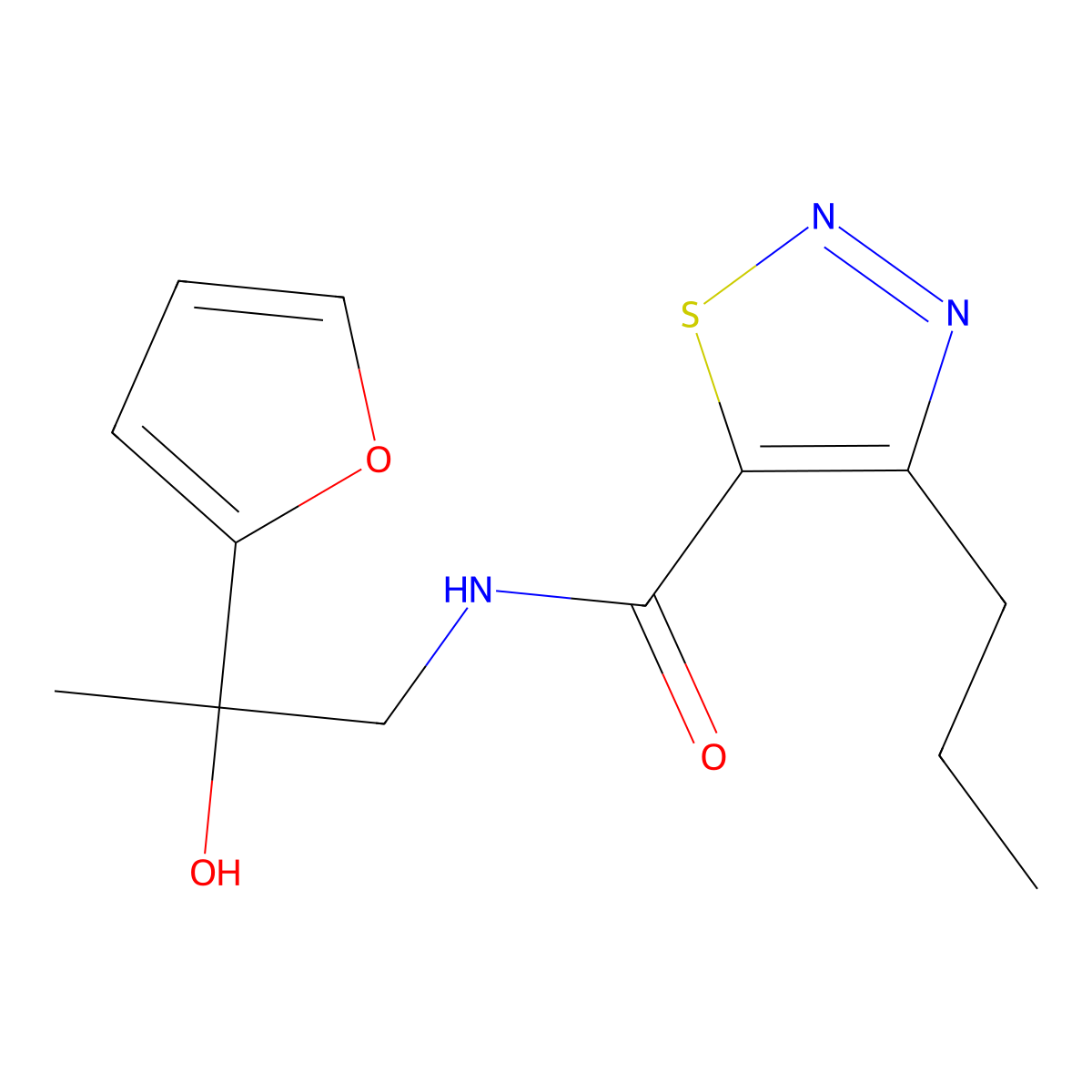 N-(2-(furan-2-yl)-2-hydroxypropyl)-4-propyl-1,2,3-thiadiazole-5-carboxamide molecular structure, CAS 1396748-19-8