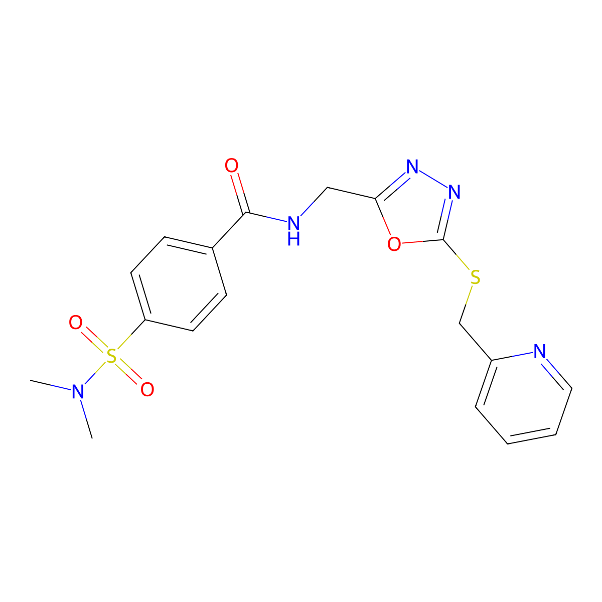 4-(N,N-dimethylsulfamoyl)-N-((5-((pyridin-2-ylmethyl)thio)-1,3,4-oxadiazol-2-yl)methyl)benzamide molecular structure, CAS 1396748-21-2