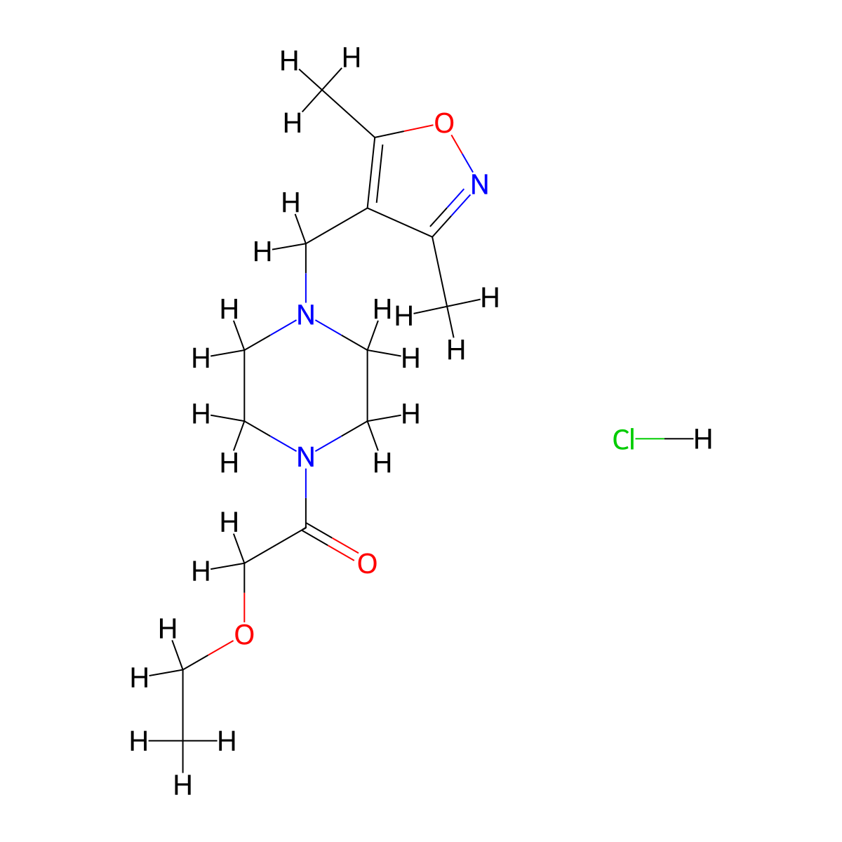 1-(4-((3,5-Dimethylisoxazol-4-yl)methyl)piperazin-1-yl)-2-ethoxyethanone hydrochloride molecular structure, CAS 1396748-23-4
