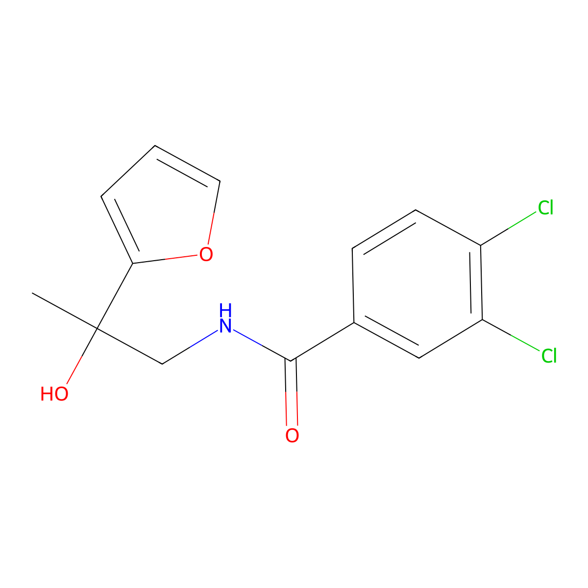3,4-dichloro-N-[2-(furan-2-yl)-2-hydroxypropyl]benzamide molecular structure, CAS 1396748-25-6