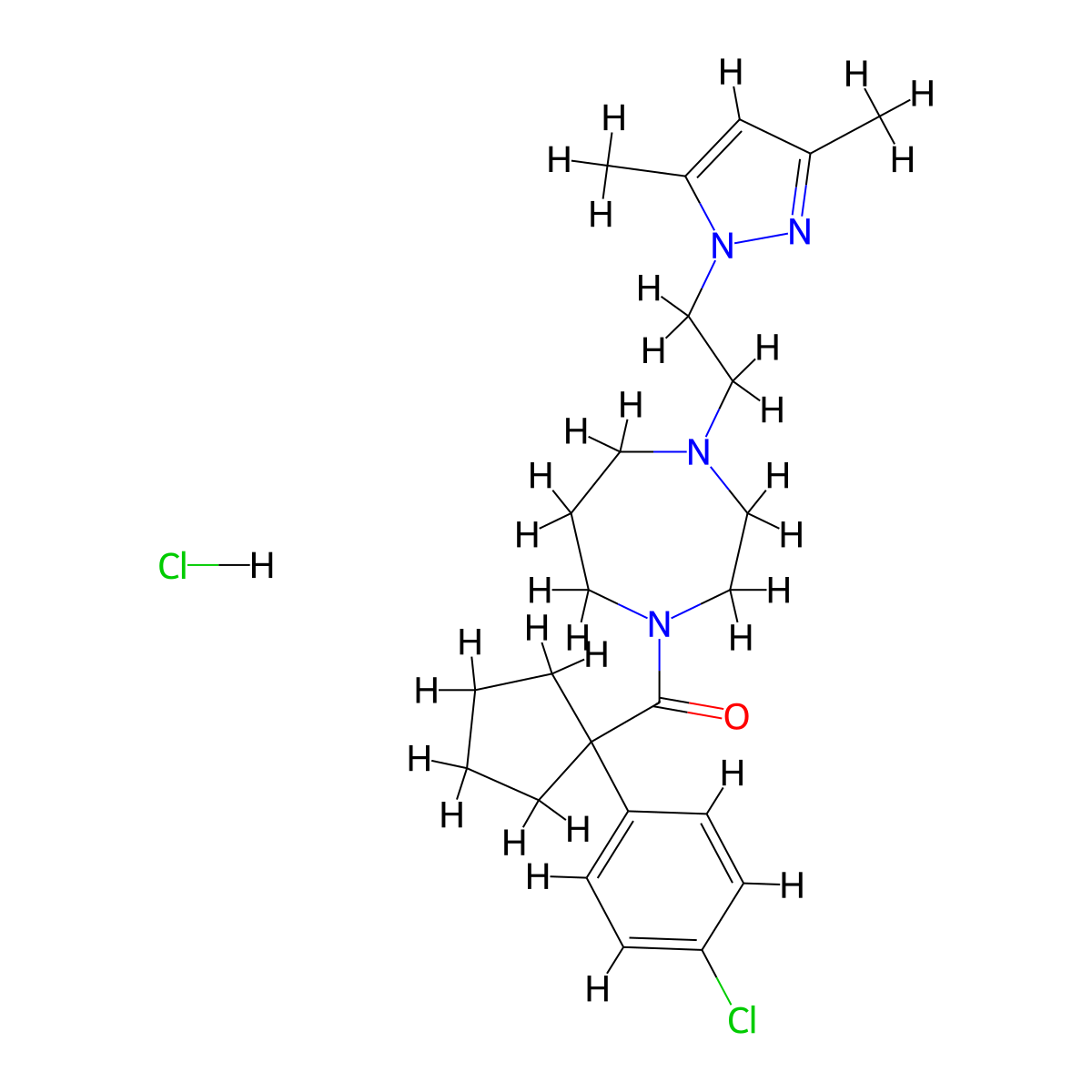 (1-(4-chlorophenyl)cyclopentyl)(4-(2-(3,5-dimethyl-1H-pyrazol-1-yl)ethyl)-1,4-diazepan-1-yl)methanone hydrochloride molecular structure, CAS 1396748-33-6
