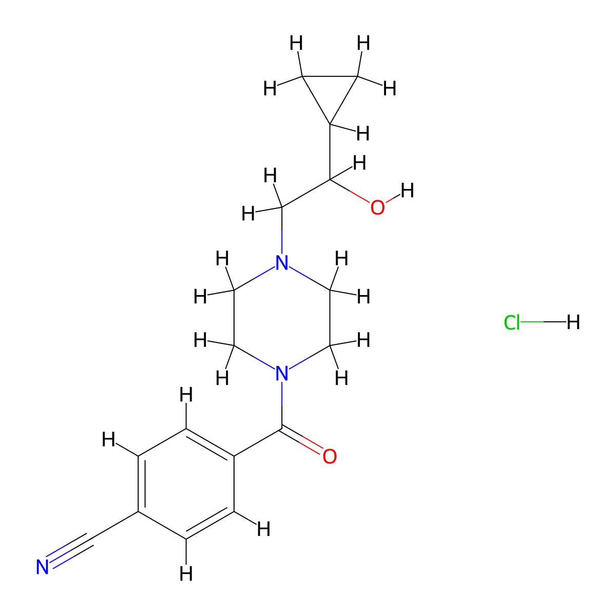4-(4-(2-Cyclopropyl-2-hydroxyethyl)piperazine-1-carbonyl)benzonitrile hydrochloride molecular structure, CAS 1396748-34-7