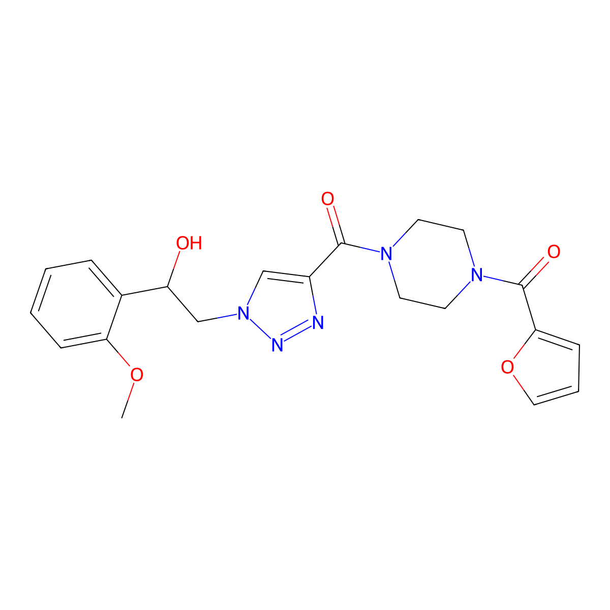 2-(4-{[4-(2-furoyl)piperazin-1-yl]carbonyl}-1H-1,2,3-triazol-1-yl)-1-(2-methoxyphenyl)ethanol molecular structure, CAS 1396748-36-9